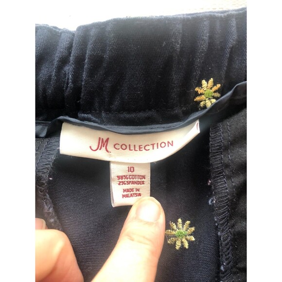 Jm Collection Embroidered Sunflowers Elastic Waist Capri Crop Pants Blue SZ 10 - Picture 4 of 9